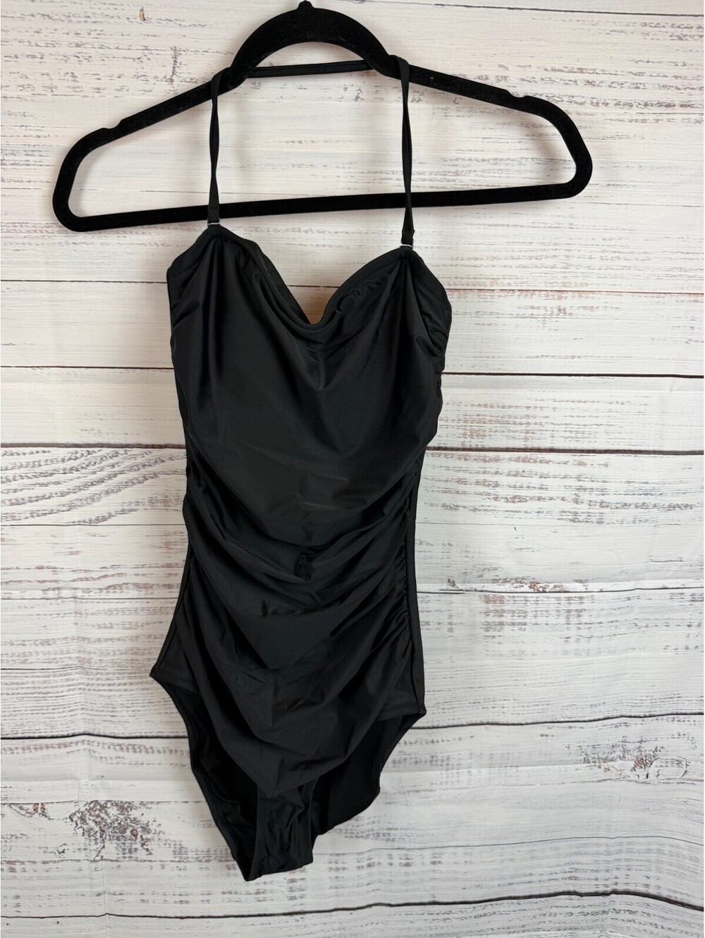J.CREW black long-torso ruched bandeau-piece swimsuit size 2 NWT